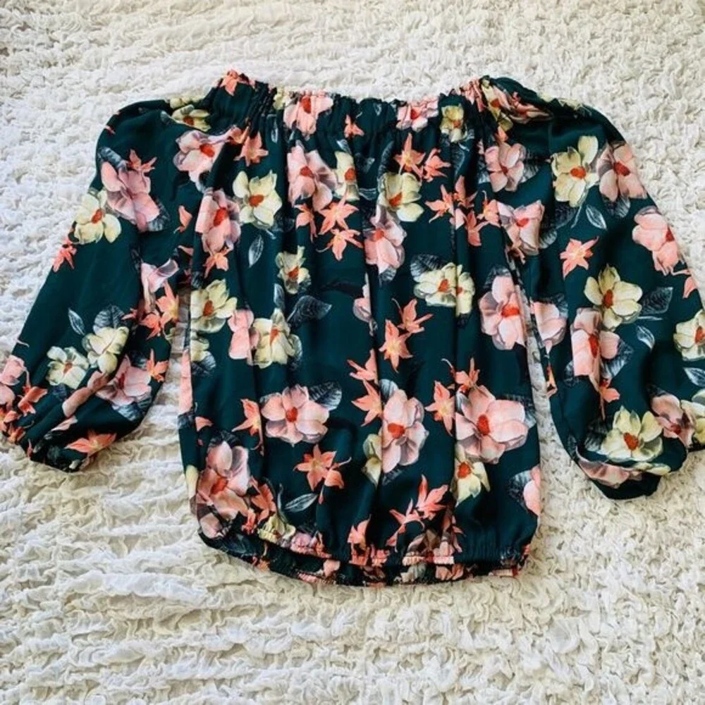 Philosophy Green top women Floral Off The Shoulder Blouse size XS